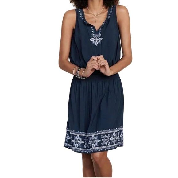 J. JILL Dress, L, Blue, Embroidered, Smocked waist, Sleeveless, Tie neckline - Picture 13 of 13